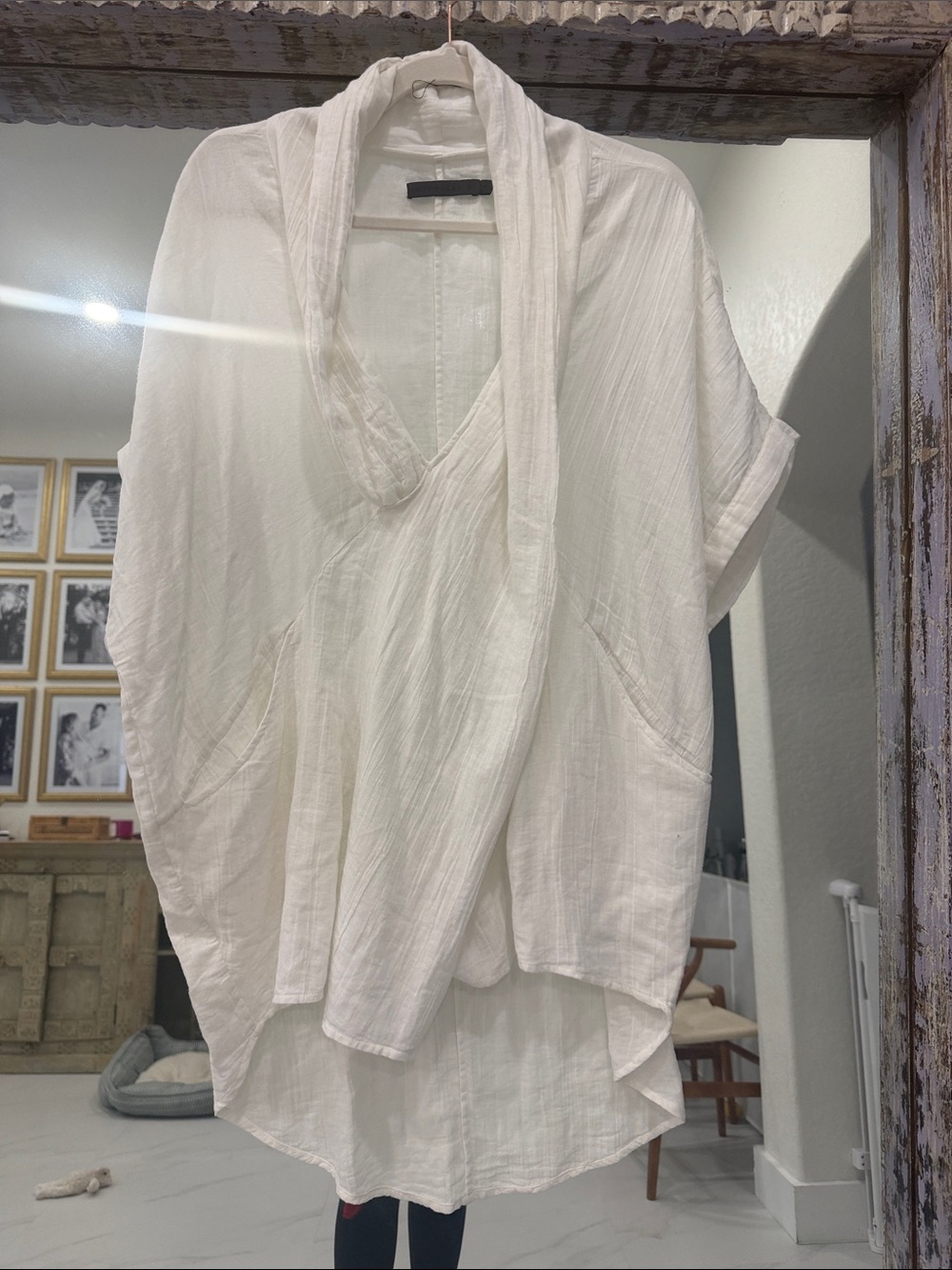 Nicholas K White Lightweight Draped V-Neck Tunic 100% Organic Cotton